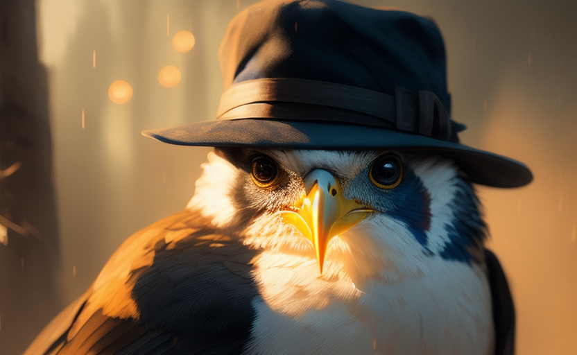 00568-920047174-block paint depicting a bird wearing a hat in an environment, posed portrait study, wearing a trenchcoat, harsh night lighting,.png